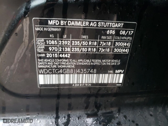 2018 Mercedes-Benz GLA with VIN WDCTG4GB8JJ435748, listed as a Copart auction lot 43436265 with 36,518 mi miles and Salvage Title. Bid and sale history available at carsss.com. Image 13.