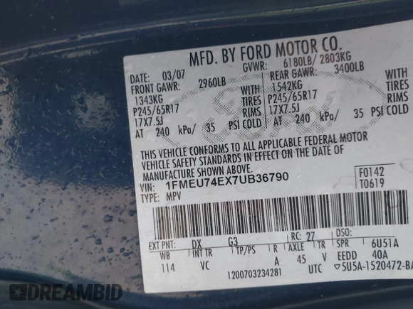 2007 Ford Explorer Eddie Bauer с VIN 1FMEU74EX7UB36790, выставлен на аукционе IAAI как лот 42370176 с пробегом 178 660 миль миль и . История ставок и продаж доступна на DreamBid. Изображение 9.