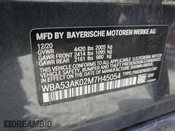 2021 BMW 2 Series 228i с VIN WBA53AK02M7H45054, выставлен на аукционе Copart как лот 60262195 с пробегом Не указан миль и На запчасти • Non repairable. История ставок и продаж доступна на DreamBid. Изображение 13.