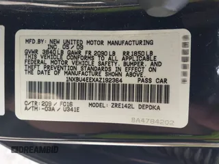2010 Toyota Corolla with VIN 1NXBU4EEXAZ192364, listed as a IAAI auction lot 41901477 with 159,967 mi miles and . Bid and sale history available at DreamBid. Image 9.