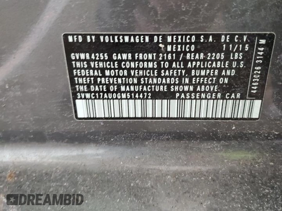 2016 Volkswagen Golf SportWagen TSI S with VIN 3VWC17AU0GM514472, listed as a Copart auction lot 42723035 with 0 mi miles and Salvage Title. Bid and sale history available at carsss.com. Image 13.