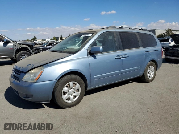 2008 Kia Sedona LX with VIN KNDMB233086232913, listed as a Copart auction lot 76707554 with 169,125 mi miles and Clean Title. Bid and sale history available at carsss.com. Image 1.