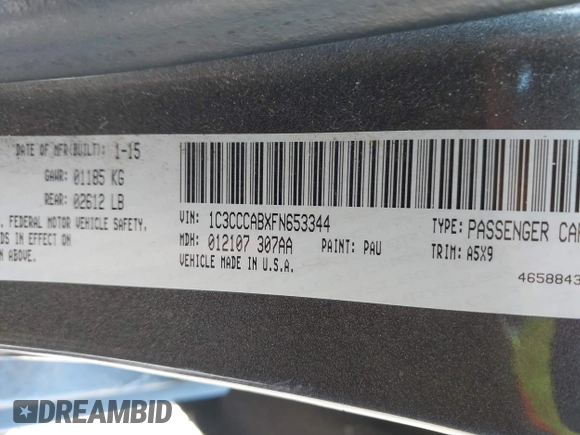 2015 Chrysler 200 Limited with VIN 1C3CCCABXFN653344, listed as a IAAI auction lot 41806428 with 198,835 mi miles. Bid and sale history available at carsss.com. Image 9.