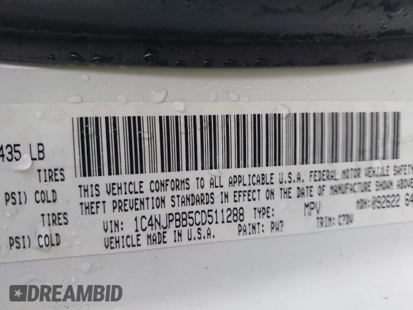 2012 Jeep Patriot Sport with VIN 1C4NJPBB5CD511288, listed as a IAAI auction lot 42023446 with 116,153 mi miles and . Bid and sale history available at DreamBid. Image 9.