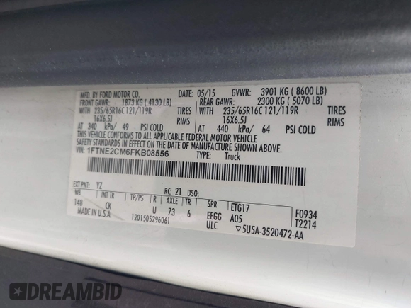 2015 Ford Transit Cargo с VIN 1FTNE2CM6FKB08556, выставлен на аукционе IAAI как лот 42370714 с пробегом 144 558 миль миль и . История ставок и продаж доступна на DreamBid. Изображение 8.