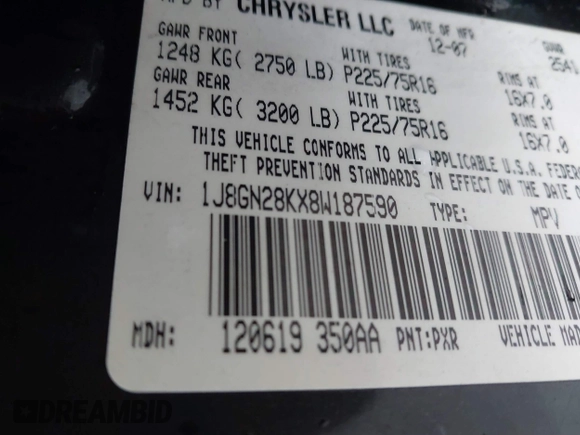 2008 Jeep Liberty Sport z VIN 1J8GN28KX8W187590, wystawiony jako IAAI lot #41440916 z przebiegiem 168 798 mil mil oraz . Historia ofert i sprzedaży dostępna na DreamBid. Obrazek 9.