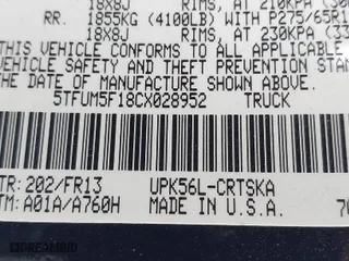 2012 Toyota Tundra 4WD Truck with VIN 5TFUM5F18CX028952, listed as a IAAI auction lot 41497110 with 242,526 mi miles. Bid and sale history available at carsss.com. Image 9.