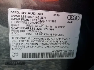 2020 Audi Q5 Premium Plus with VIN WA1E2AFY9L2106176, listed as a Copart auction lot 43373845 with 45,735 mi miles and Salvage title. Bid and sale history available at DreamBid. Image 13.