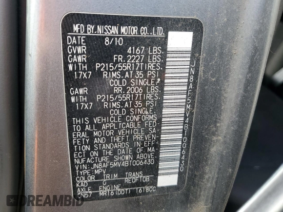 2011 Nissan Juke SL with VIN JN8AF5MV4BT006430, listed as a Copart auction lot 54078105 with 105,963 mi miles and Clean Title. Bid and sale history available at carsss.com. Image 12.