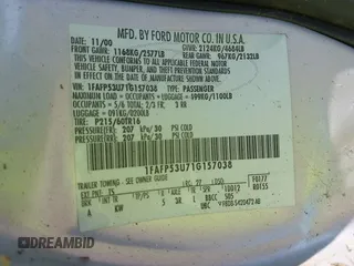 2001 Ford Taurus SE with VIN 1FAFP53U71G157038, listed as a IAAI auction lot 42692348 with 127,378 mi miles and . Bid and sale history available at DreamBid. Image 9.