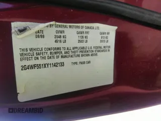 2000 Buick Regal GS with VIN 2G4WF551XY1142133, listed as a IAAI auction lot 42036578 with Not provided miles and . Bid and sale history available at DreamBid. Image 9.
