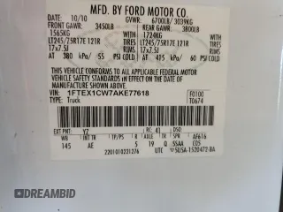 2010 Ford F-150 XL with VIN 1FTEX1CW7AKE77618, listed as a Copart auction lot 55766385 with 190,327 mi miles and Salvage title. Bid and sale history available at DreamBid. Image 12.