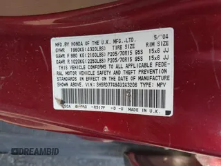 2004 Honda CR-V LX with VIN SHSRD77494U243206, listed as a IAAI auction lot 41794968 with 259,241 mi miles and . Bid and sale history available at carsss.com. Image 9.