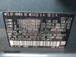 2024 Honda HR-V Sport z VIN 3CZRZ2H5XRM776715, wystawiony jako IAAI lot #42377596 z przebiegiem 19 146 mil mil oraz . Historia ofert i sprzedaży dostępna na DreamBid. Obrazek 9.