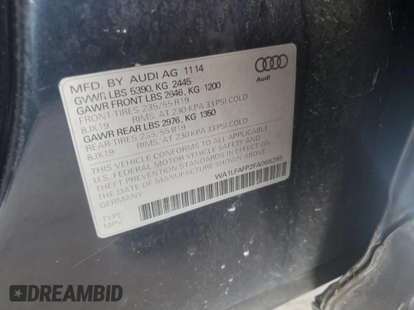 2015 Audi Q5 Premium Plus z VIN WA1LFAFP2FA068285, wystawiony jako Copart lot #57561305 z przebiegiem 97 711 mil mil oraz Szkoda całkowita • Salvage title. Historia ofert i sprzedaży dostępna na DreamBid. Obrazek 13.