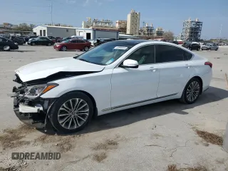 2015 Hyundai Genesis 3.8L with VIN KMHGN4JE2FU097748, listed as a Copart auction lot 48990985 with 122,687 mi miles and Salvage Title. Bid and sale history available at carsss.com. Image 1.