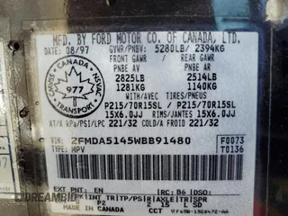 1998 Ford Windstar GL with VIN 2FMDA5145WBB91480, listed as a Copart auction lot 52155155 with 101,104 mi miles and Salvage title. Bid and sale history available at DreamBid. Image 13.