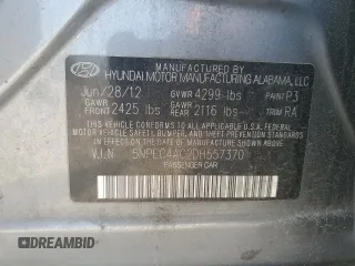2013 Hyundai Sonata SE z VIN 5NPEC4AC2DH557370, wystawiony jako Copart lot #59120895 z przebiegiem 180 932 mil mil oraz Szkoda całkowita • Salvage title. Historia ofert i sprzedaży dostępna na DreamBid. Obrazek 12.