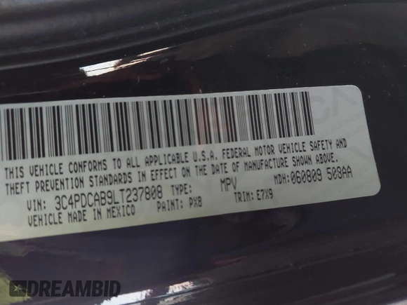 2020 Dodge Journey SE Value with VIN 3C4PDCAB9LT237808, listed as a IAAI auction lot 41512570 with 46,766 mi miles and . Bid and sale history available at DreamBid. Image 9.
