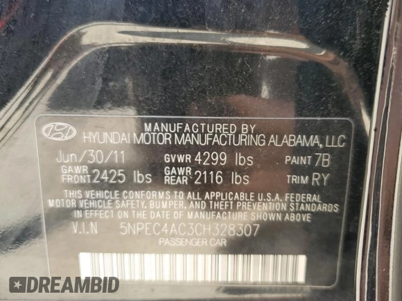 2012 Hyundai Sonata 2.4L Limited PZEV with VIN 5NPEC4AC3CH328307, listed as a Copart auction lot 76809354 with 129,321 mi miles and Salvage Title. Bid and sale history available at carsss.com. Image 12.