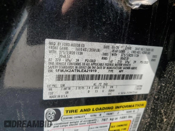2020 Ford Expedition Max Limited z VIN 1FMJK2AT9LEA21919, wystawiony jako Copart lot #64878515 z przebiegiem 123 177 mil mil oraz Czysty tytuł • Clean title. Historia ofert i sprzedaży dostępna na DreamBid. Obrazek 13.