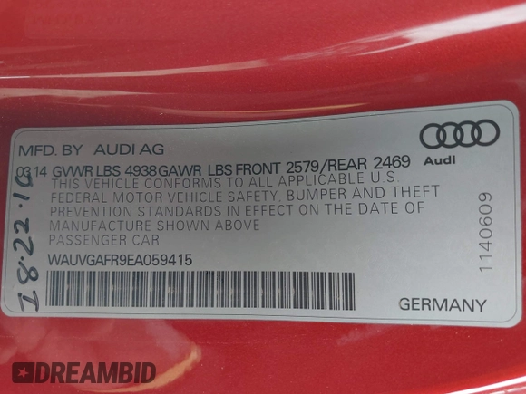 2014 Audi S5 Prestige z VIN WAUVGAFR9EA059415, wystawiony jako IAAI lot #42136897 z przebiegiem 95 667 mil mil oraz . Historia ofert i sprzedaży dostępna na DreamBid. Obrazek 9.