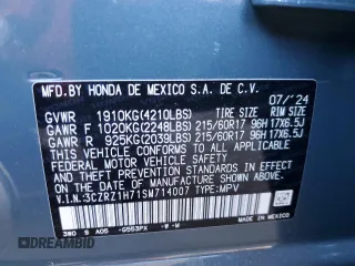 2025 Honda HR-V EX-L with VIN 3CZRZ1H71SM714007, listed as a Copart auction lot 50910245 with 1,239 mi miles and Salvage Title. Bid and sale history available at carsss.com. Image 14.