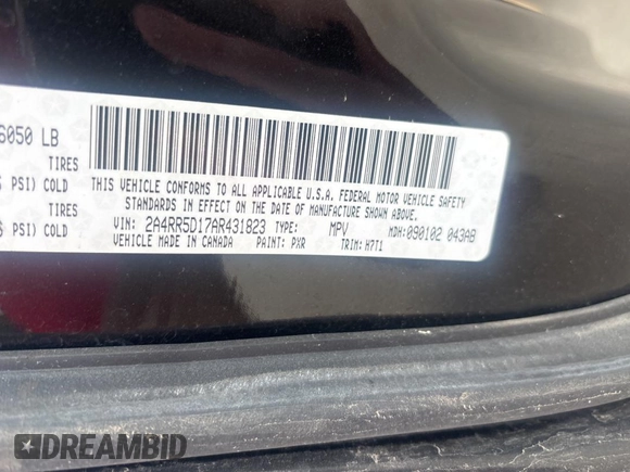2010 Chrysler Town & Country Touring with VIN 2A4RR5D17AR431823, listed as a Copart auction lot 54990505 with 200,459 mi miles and Clean Title. Bid and sale history available at carsss.com. Image 10.
