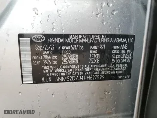 2023 Hyundai Santa Fe SEL with VIN 5NMS2DAJ4PH627599, listed as a Copart auction lot 49998315 with 35,182 mi miles and Non Repairable. Bid and sale history available at carsss.com. Image 14.