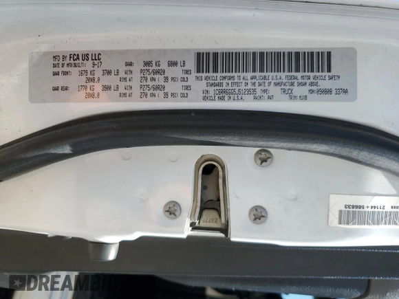 2018 Ram 1500 SLT with VIN 1C6RR6GG5JS123535, listed as a Copart auction lot 52570845 with 109,853 mi miles and Salvage title. Bid and sale history available at DreamBid. Image 12.