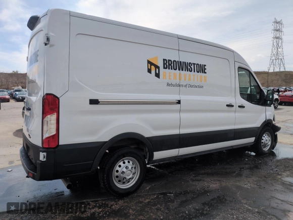 2023 Ford Transit with VIN 1FTBF8C88PKC07161, listed as a Copart auction lot 51319765 with 10,384 mi miles and Salvage Title. Bid and sale history available at DreamBid. Image 3.