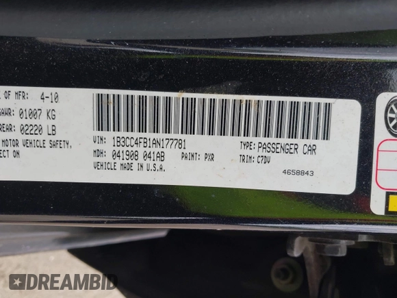 2010 Dodge Avenger SXT with VIN 1B3CC4FB1AN177781, listed as a IAAI auction lot 41905262 with 118,833 mi miles and . Bid and sale history available at DreamBid. Image 9.