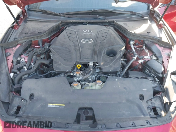 2021 Infiniti Q50 Red Sport 400 with VIN JN1FV7DP3MM850783, listed as a IAAI auction lot 41335175 with 59,113 mi miles and . Bid and sale history available at DreamBid. Image 10.