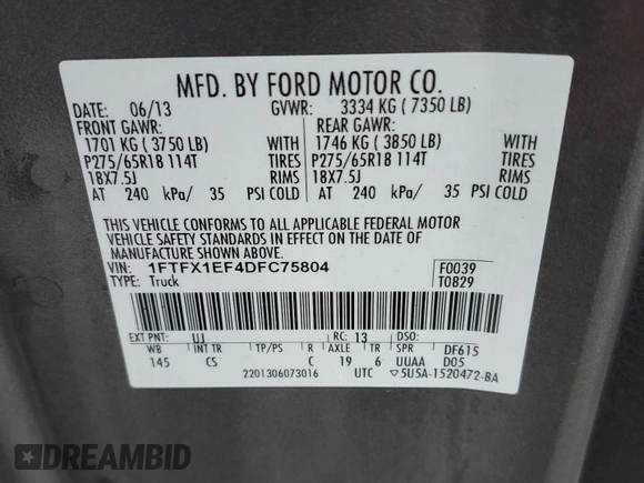 2013 Ford F-150 XL with VIN 1FTFX1EF4DFC75804, listed as a Copart auction lot 53296965 with 179,556 mi miles and Clean Title. Bid and sale history available at carsss.com. Image 12.
