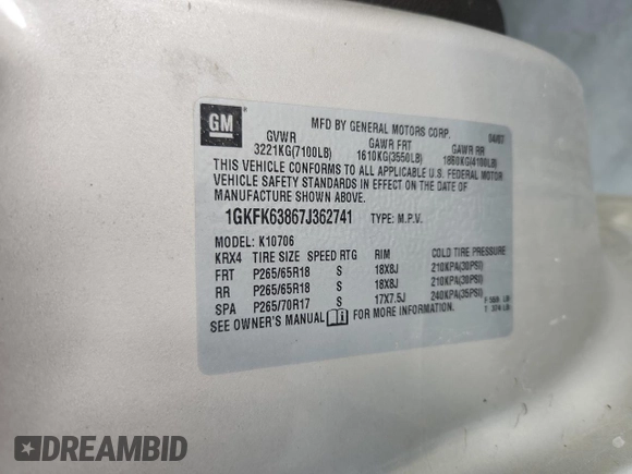 2007 GMC Yukon Denali z VIN 1GKFK63867J362741, wystawiony jako Copart lot #59442875 z przebiegiem 198 247 mil mil oraz Czysty tytuł • Clean title. Historia ofert i sprzedaży dostępna na DreamBid. Obrazek 14.