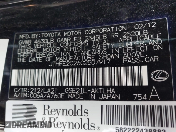 2012 Lexus IS 350 C z VIN JTHFE2C26C2507917, wystawiony jako IAAI lot #41353989 z przebiegiem 129 542 mil mil oraz . Historia ofert i sprzedaży dostępna na DreamBid. Obrazek 9.