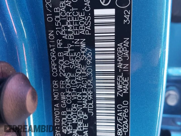2020 Toyota Prius LE with VIN JTDL9RFU9L3019067, listed as a Copart auction lot 76759424 with 58,028 mi miles and Salvage Title. Bid and sale history available at DreamBid. Image 14.