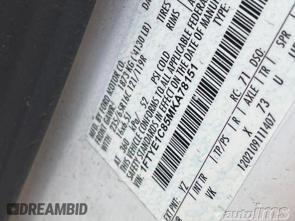 2021 Ford Transit Cargo with VIN 1FTYE1C85MKA78151, listed as a IAAI auction lot 42764958 with 95,102 mi miles and . Bid and sale history available at DreamBid. Image 10.