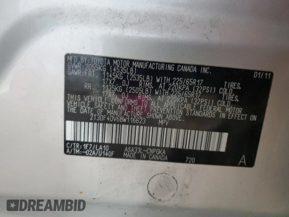 2011 Toyota RAV4 Limited z VIN 2T3DF4DV6BW116623, wystawiony jako Copart lot #59926225 z przebiegiem 198 205 mil mil oraz Szkoda całkowita • Salvage title. Historia ofert i sprzedaży dostępna na DreamBid. Obrazek 13.