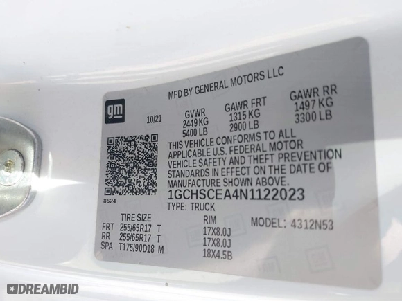 2022 Chevrolet Colorado 2WD LT with VIN 1GCHSCEA4N1122023, listed as a IAAI auction lot 41759271 with 36,854 mi miles. Bid and sale history available at carsss.com. Image 9.