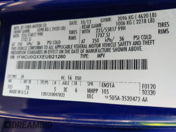 2014 Ford Escape SE z VIN 1FMCU0GXXEUB21280, wystawiony jako IAAI lot #42494933 z przebiegiem 153 131 mil mil oraz . Historia ofert i sprzedaży dostępna na DreamBid. Obrazek 9.