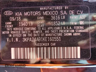 2019 Kia Rio S with VIN 3KPA24AB1KE160551, listed as a Copart auction lot 51645515 with 134,800 mi miles and Salvage Title. Bid and sale history available at DreamBid. Image 15.