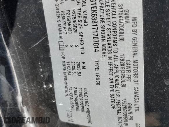2007 GMC Sierra Denali z VIN 2GTEK638171707014, wystawiony jako Copart lot #42591155 z przebiegiem 263 123 mil mil oraz Szkoda całkowita • Salvage title. Historia ofert i sprzedaży dostępna na DreamBid. Obrazek 12.