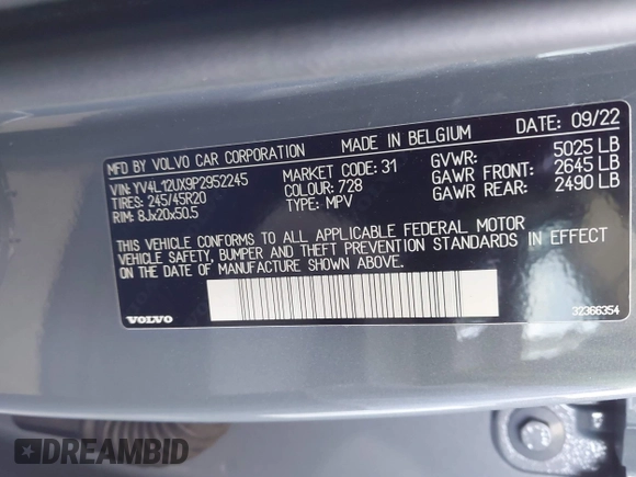 2023 Volvo XC40 Ultimate Dark Theme z VIN YV4L12UX9P2952245, wystawiony jako IAAI lot #42205666 z przebiegiem 19 952 mil mil oraz . Historia ofert i sprzedaży dostępna na DreamBid. Obrazek 9.