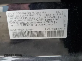 2012 Volkswagen CC Sport PZEV with VIN WVWNP7AN9CE509399, listed as a Copart auction lot 78458734 with 166,945 mi miles and Salvage Title. Bid and sale history available at carsss.com. Image 12.