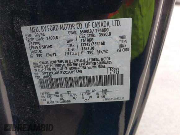 1999 Ford F-150 XL z VIN 2FTRX08L8XCA05595, wystawiony jako IAAI lot #42219555 z przebiegiem 213 636 mil mil oraz . Historia ofert i sprzedaży dostępna na DreamBid. Obrazek 9.
