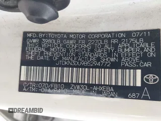 2011 Toyota Prius I z VIN JTDKN3DU9B5294772, wystawiony jako IAAI lot #41837709 z przebiegiem 166 436 mil mil oraz . Historia ofert i sprzedaży dostępna na DreamBid. Obrazek 9.