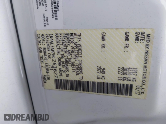 2017 Nissan Altima SL z VIN 1N4AL3AP7HC263627, wystawiony jako IAAI lot #40978960 z przebiegiem 149 182 mil mil oraz . Historia ofert i sprzedaży dostępna na DreamBid. Obrazek 9.