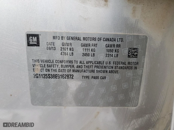 2014 Chevrolet Impala LT with VIN 2G1125S38E9162872, listed as a Copart auction lot 45000455 with 171,391 mi miles and Salvage Title. Bid and sale history available at carsss.com. Image 14.