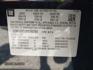 2011 Chevrolet Equinox LTZ z VIN 2CNFLGE53B6292747, wystawiony jako IAAI lot #42269622 z przebiegiem 187 805 mil mil oraz . Historia ofert i sprzedaży dostępna na DreamBid. Obrazek 9.